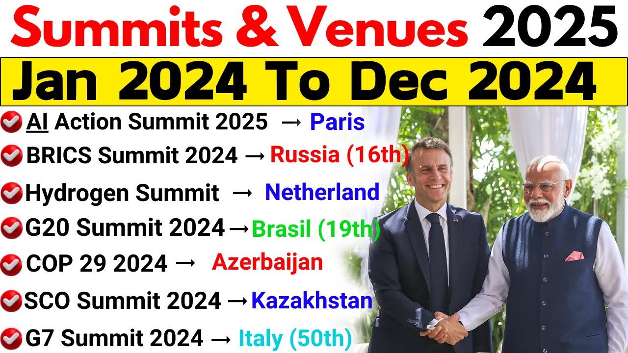 Summits 2025 Current Affairs | Summits, Venue, Theme | Important Summits & Conferences 2025