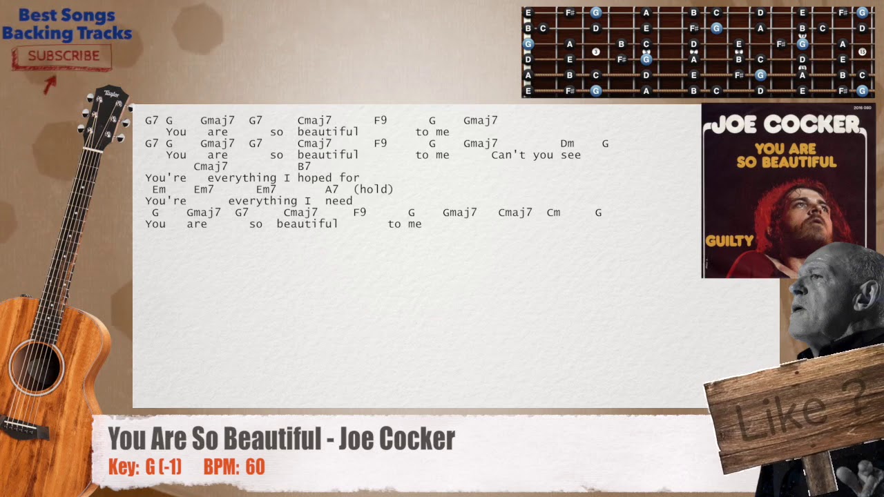 🎸 You Are So Beautiful - Joe Cocker Guitar Backing Track with chords and lyrics