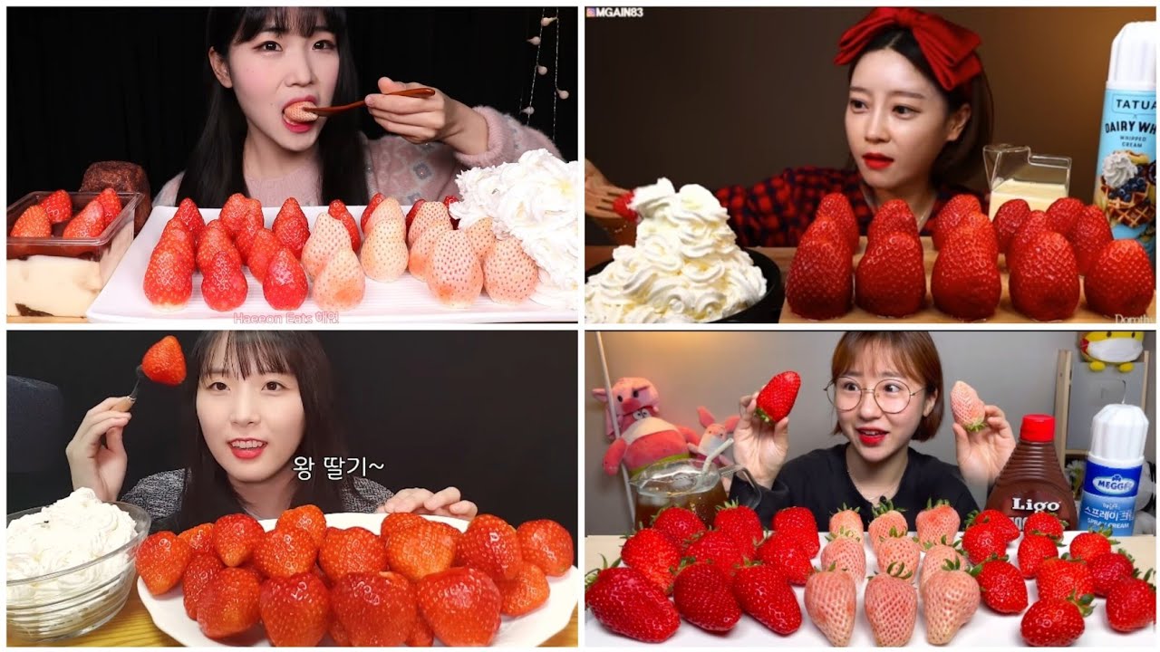 [ASMR-EATING]  MUKBANG GIANT STRAWBERRY WHIPPED CREAM🍓🍓🧴🧴| DÂU TÂY KHỔNG LỒ ĂN VỚI KEM 🍓🍓🧴🧴