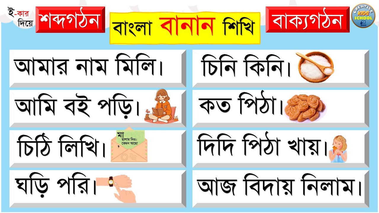 বাংলা বানান শিখি | ই-কার দিয়ে শব্দ ও বাক্য গঠন শিখি |
