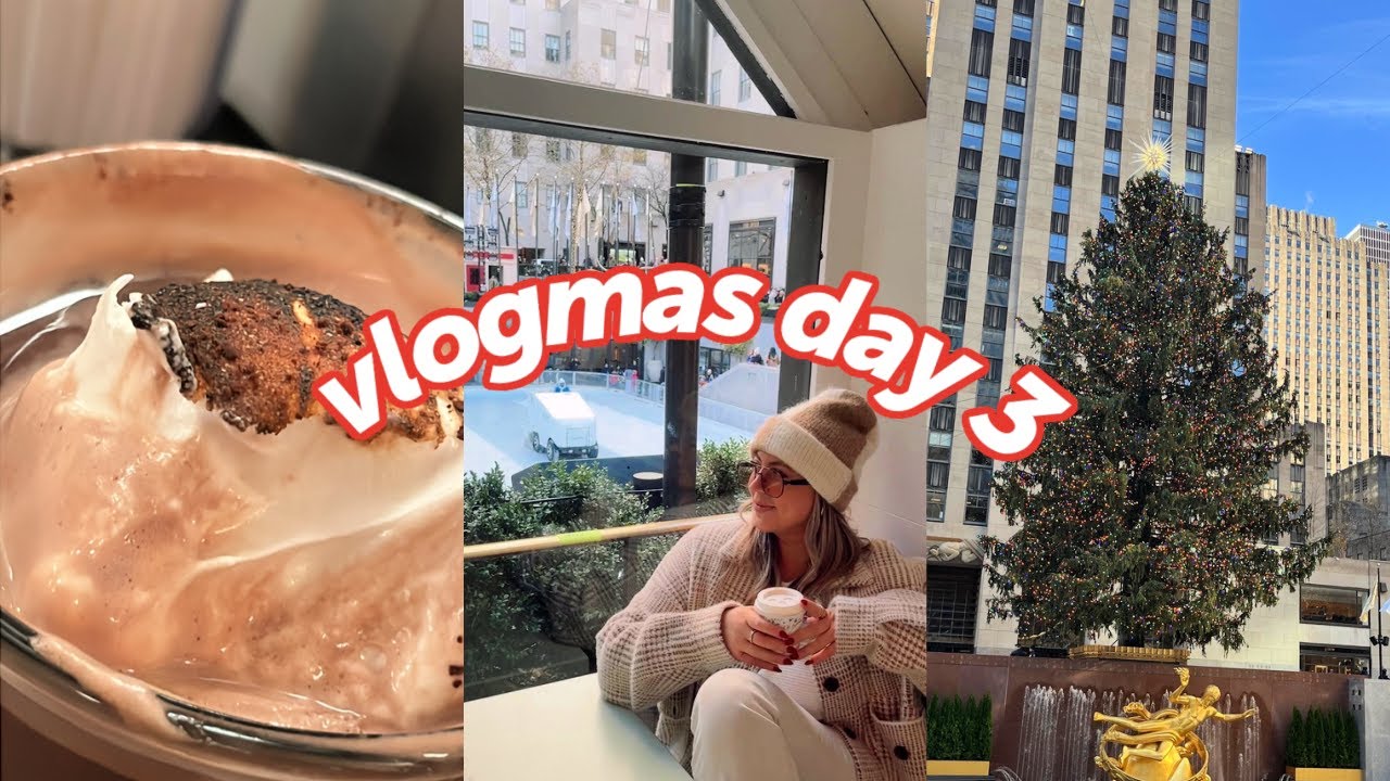 vlogmas day 3: best hot chocolate in nyc, rockefeller center, & free *apres ski* hut!