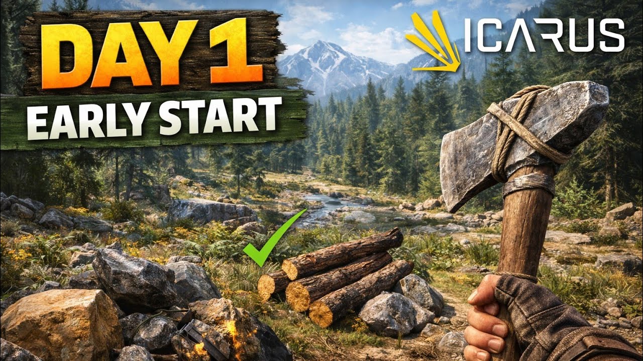 ICARUS | Day 1 | Early Start, Gathering Resources & Finding a Base Location