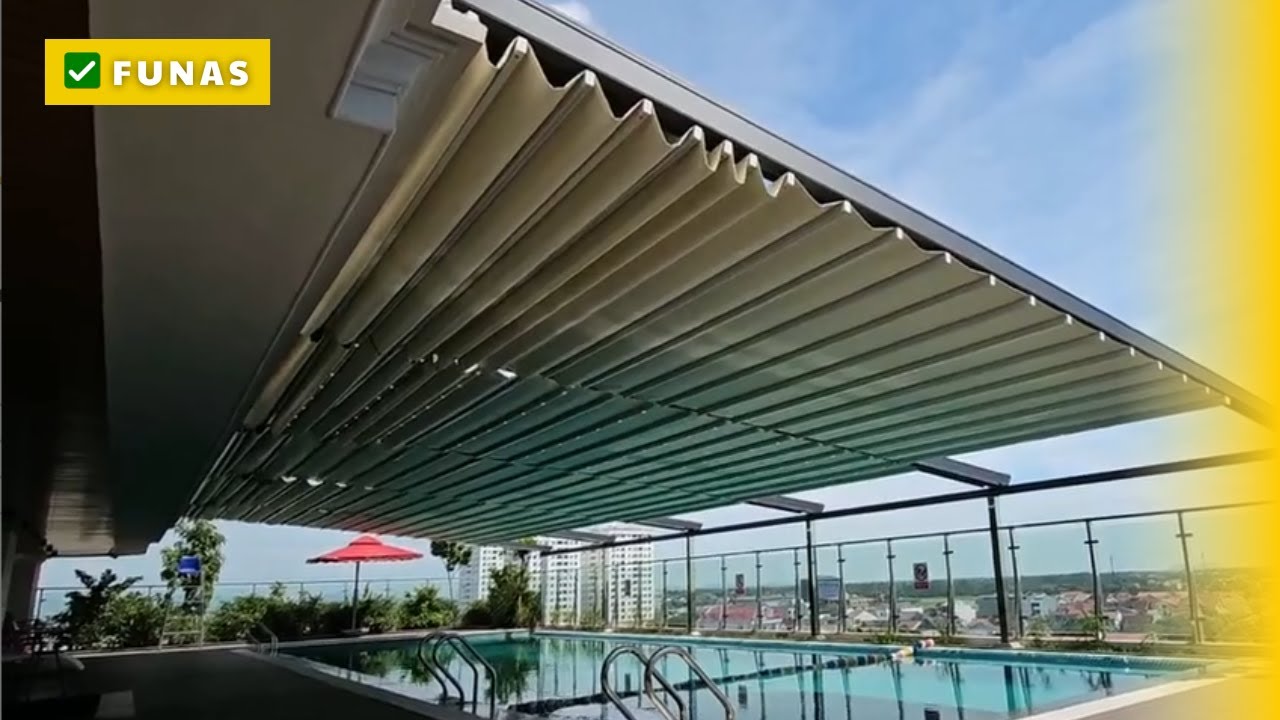 Mái Bạt Xếp Che Nắng Tự Động | Pergola PVC - Che Nắng Mưa Cho Không Gian Ngoài Trời ✅ Funas