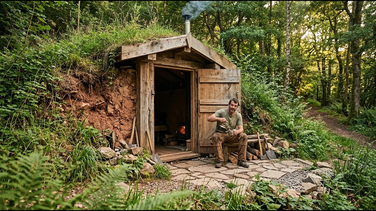 Building a Hidden Warm Shelter Under a Cliff in 30 Days | Bushcraft, Survival
