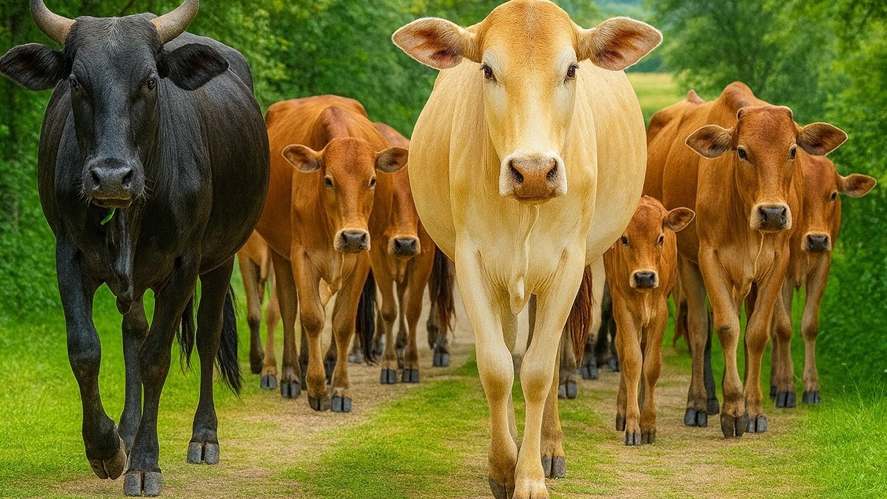 Puluhan Sapi Berjalan rapi Saat pulang Ke kandang, Suara Sapi Moo, Sapi Lucu Di jalan menuju Kandang