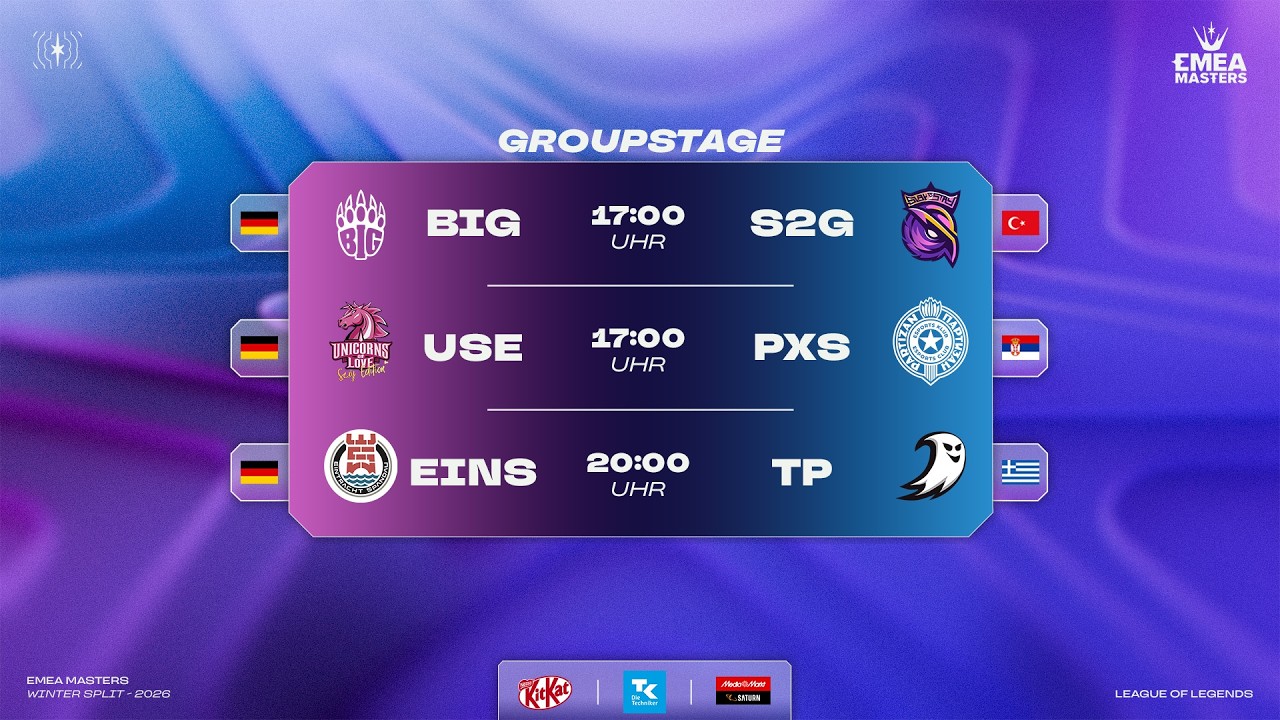 EMEA Masters 2026 Winter | 17 Uhr KONFERENZ mit BIG und USE | ~20Uhr TP vs EINS | TK PRM