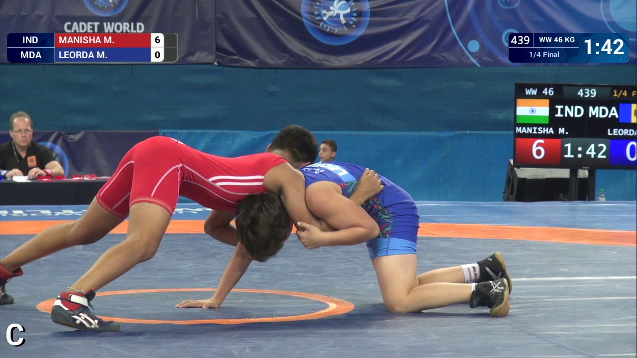 1/4 WW - 46 kg: M. MANISHA (IND) df. M. LEORDA (MDA) by VSU, 10-0