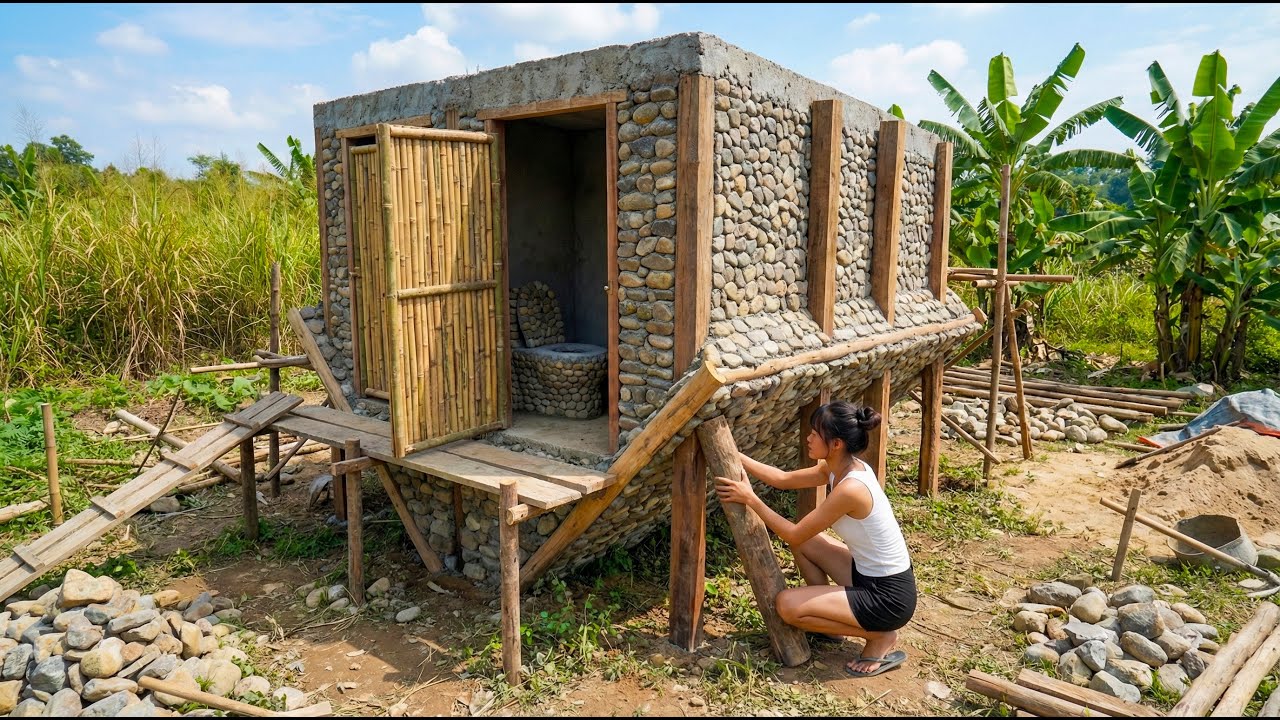 Young Girl Builds a New Toilet With a Unique and Eye-Catching Design | Rural Life