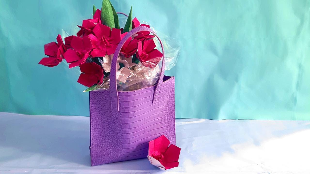 DIY Glitter Flowers - Pink Origami Flowers Bouquet