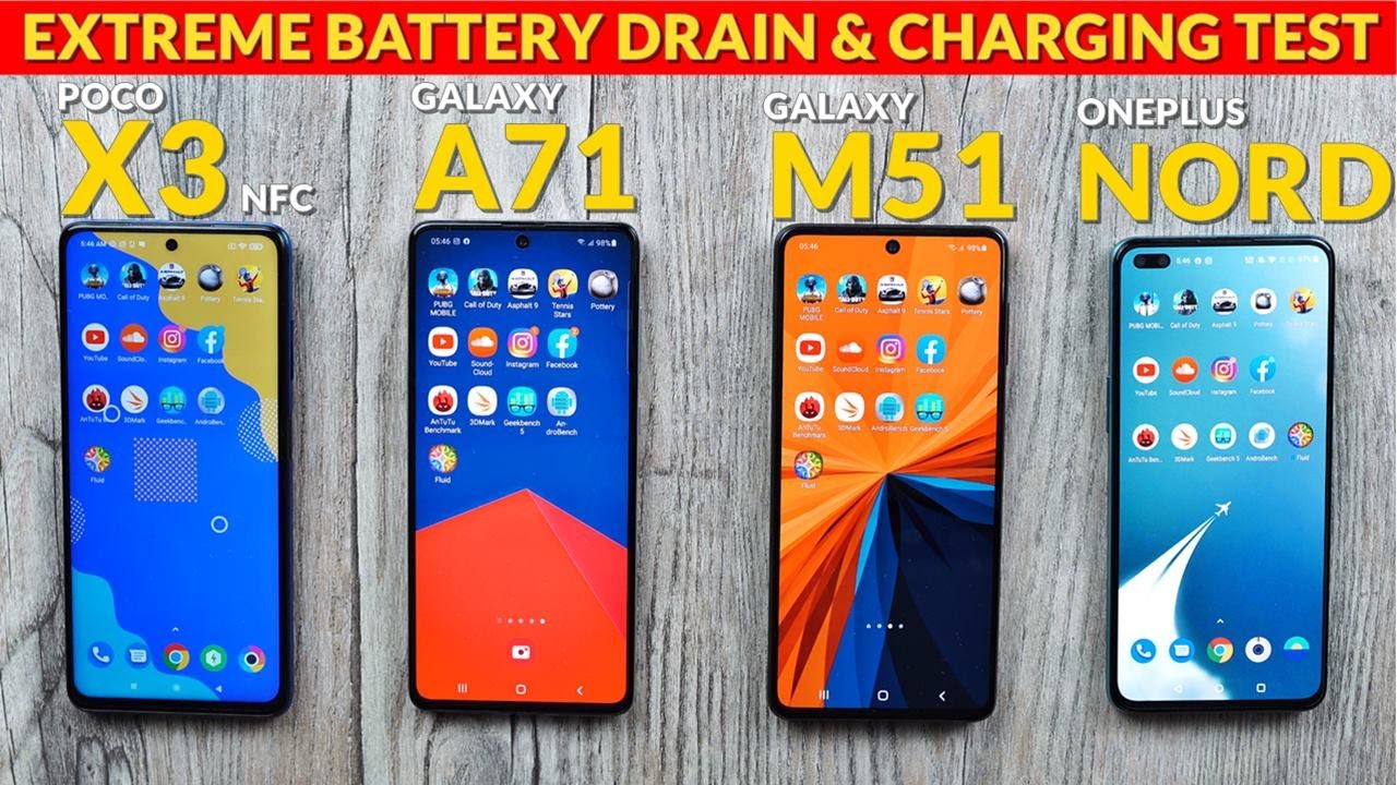 Poco X3 NFC vs Galaxy M51 vs A71 vs OnePlus Nord Extreme Battery Test
