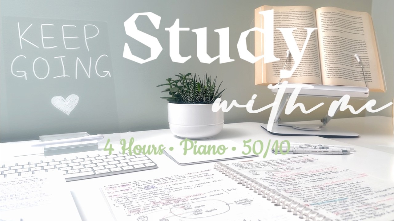 📓4-Hour STUDY WITH ME | 🎹&nbsp;Calm Piano Music | Pomodoro 50/10 | Timer