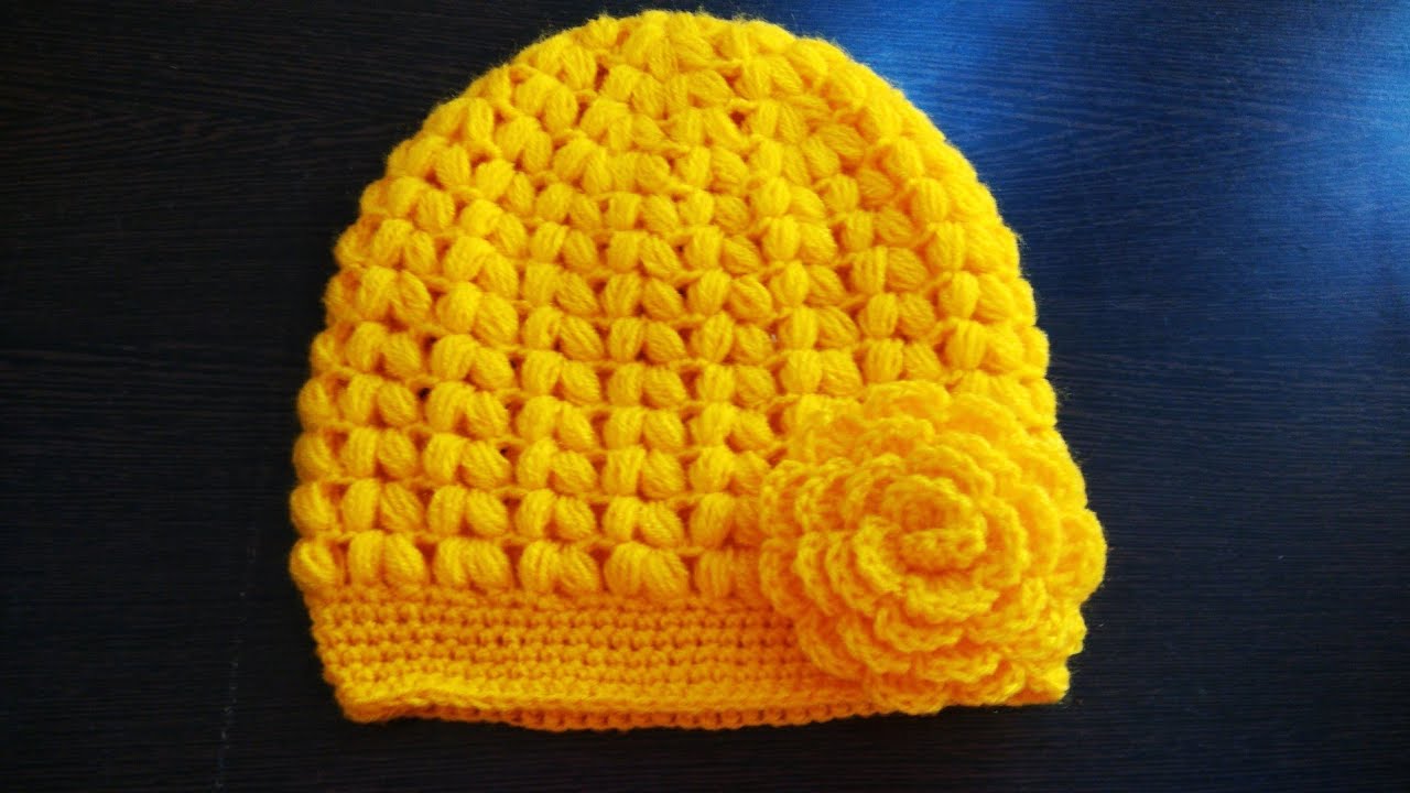 easy and beautiful crochet puff stitch cap for teenager girls (11 to 14 years) (tutorial Hindi me)