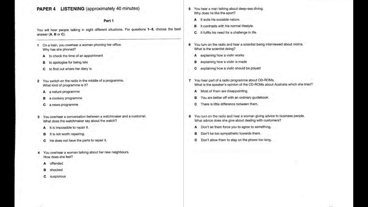 Listening B2, FCE 3, Test 4, Part 1