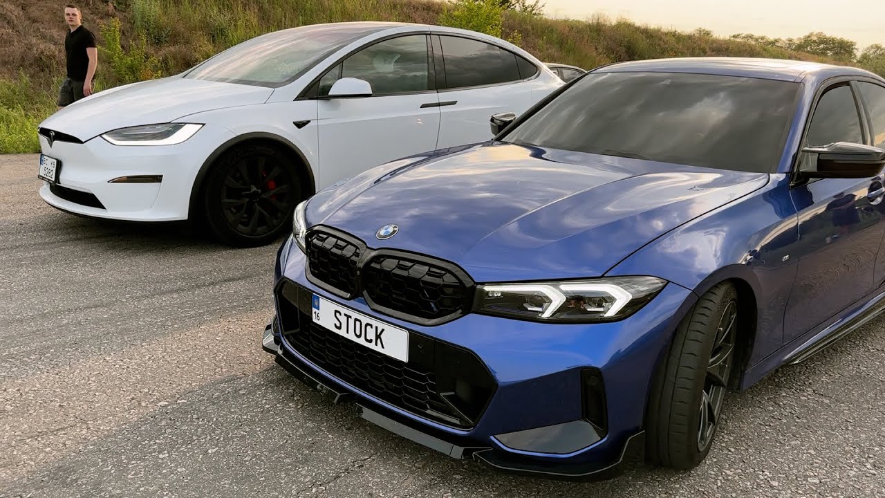 BMW 340 st3 vs Tesla Plaid 1020hp. Сгорел красный Infiniti на 700hp