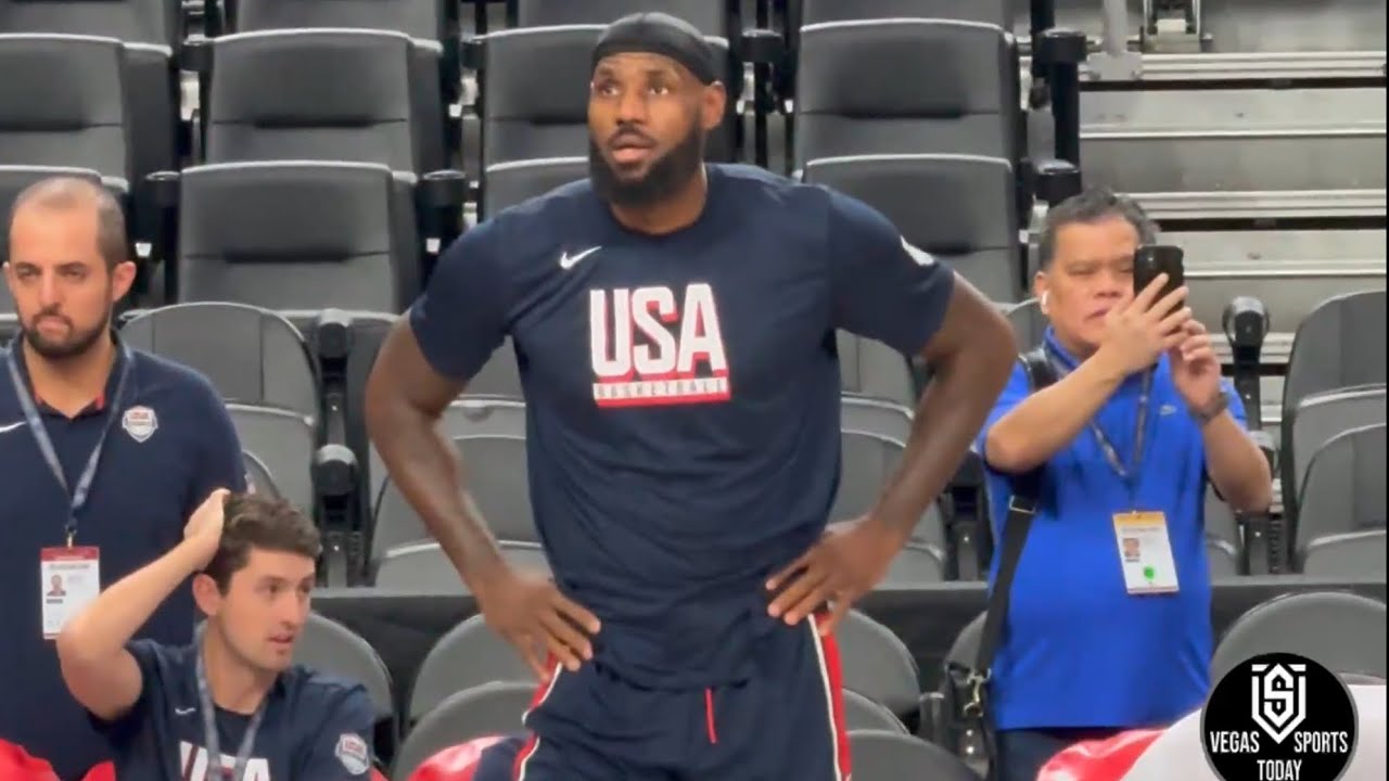 LEBRON JAMES & ANTHONY EDWARDS WARM UP FOR TEAM USA SHOWCASE; LEBRON SHOWS CAPTAIN MENTORSHIP