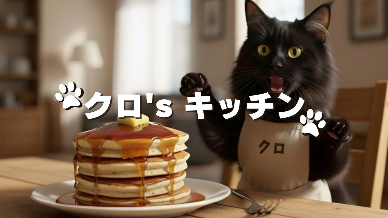 【黒猫クロの料理日記】黒猫クロのあけおめホットケーキ