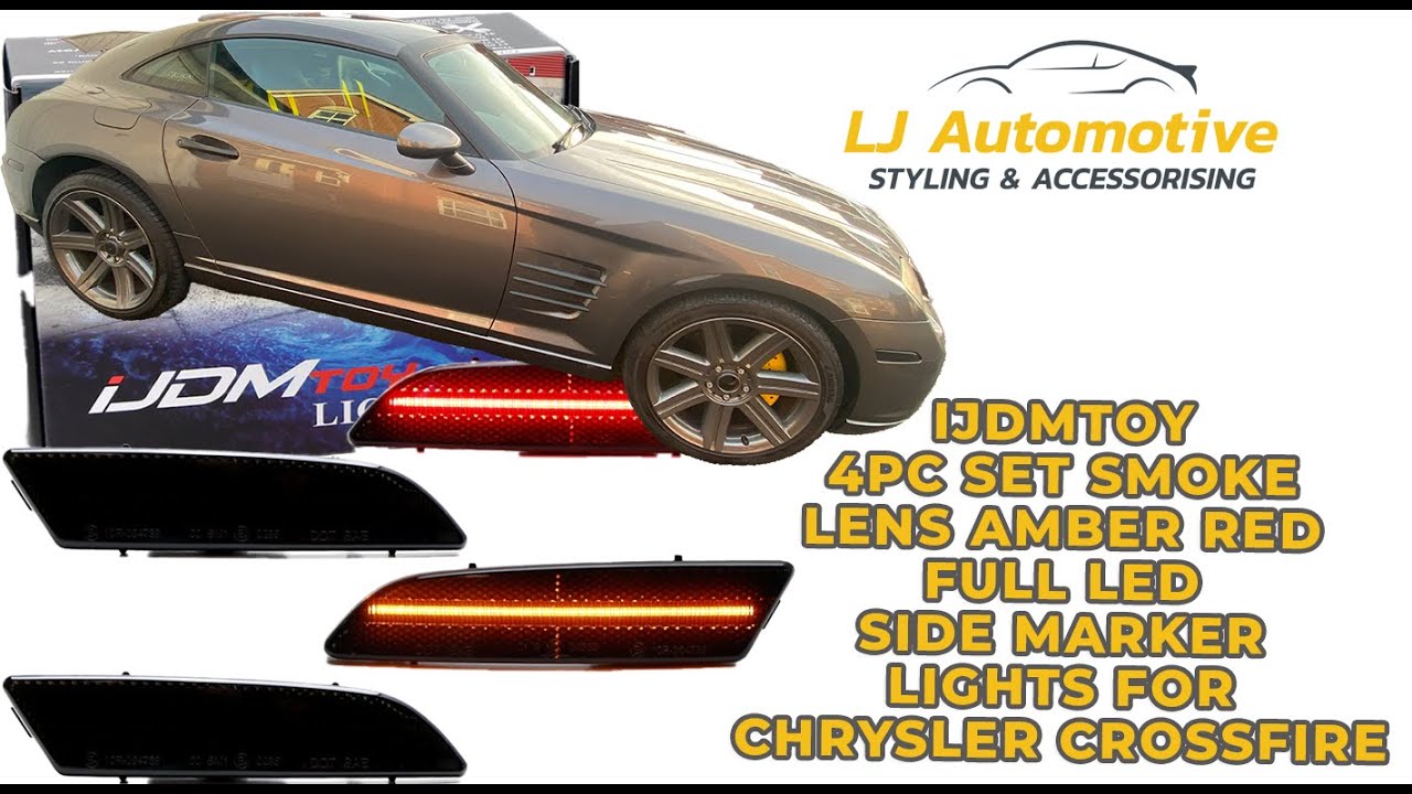 @iJDMTOYLighting  4pc Set Smoke Lens Amber Red Full LED Side Marker Lights For Chrysler Crossfire