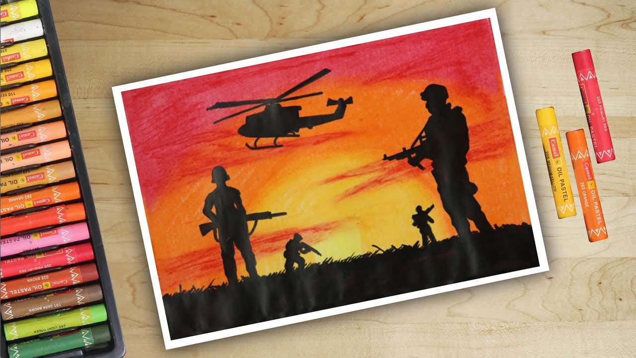 army drawing with oil pastels || oil pastel drawing for biginners