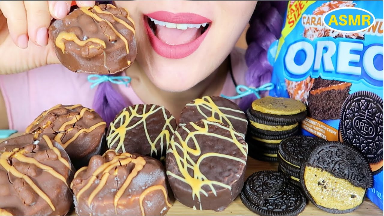 ASMR CARAMEL COCONUT OREO+DING DONGS PEANUT BUTTER MUKBANG|카라멜 코코넛 오레오+카라멜 아이스크림 |CURIE.ASMR