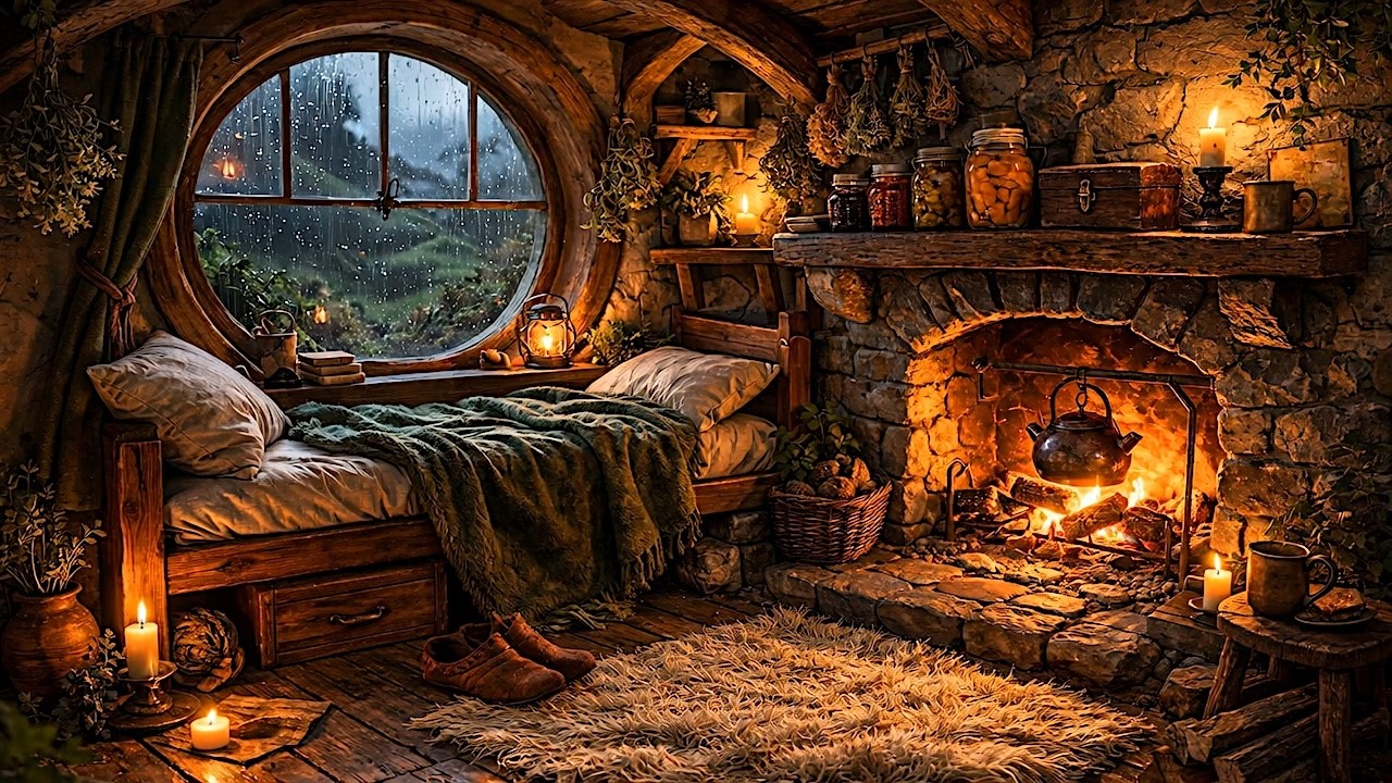 Rainstorm in a cozy cottage🌧️🔥 | Stay a While