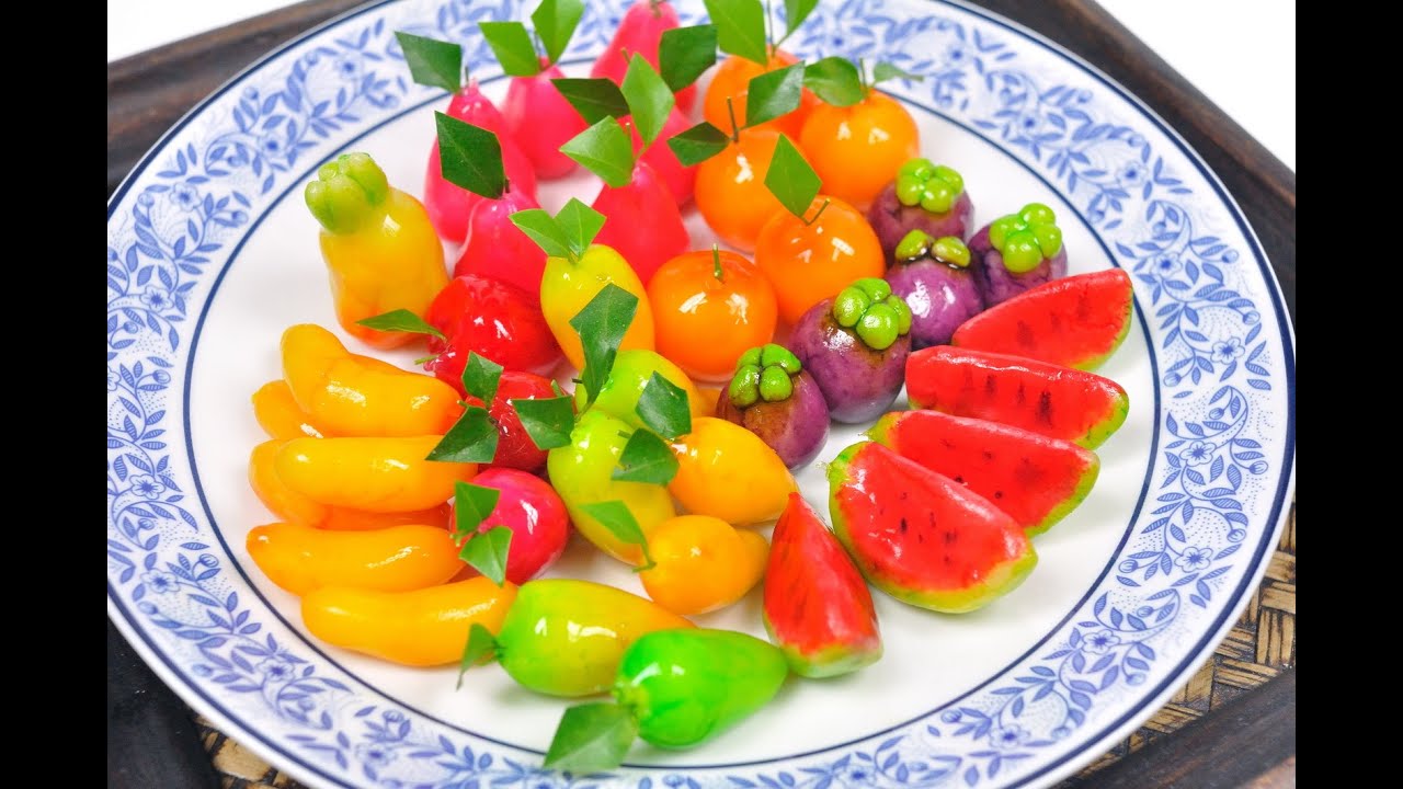 Fruit Shaped Mung Beans (Thai Dessert) - Kanom Look Choup ขนมลูกชุบ