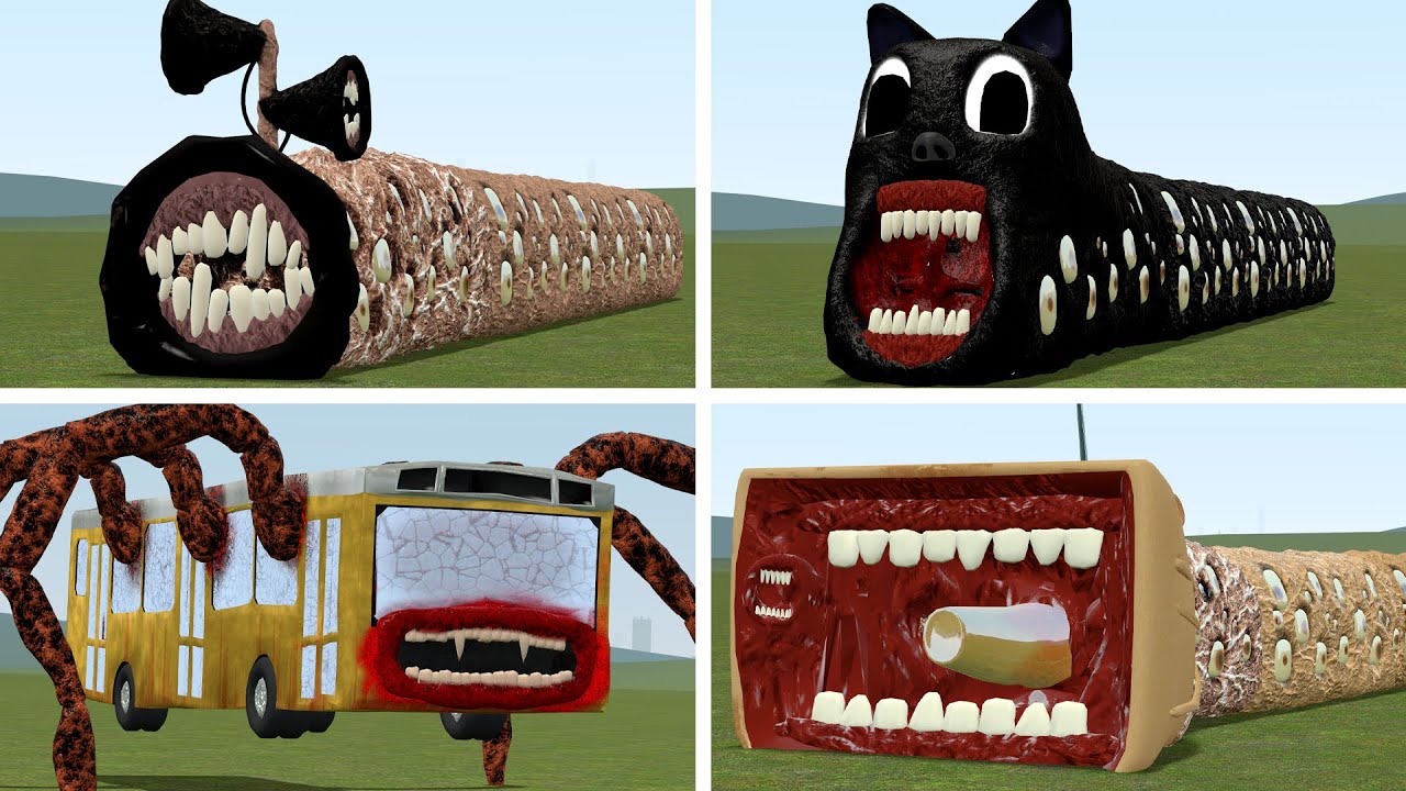 NEW MEGAHORN EATER VS CARTOON CAT EATER VS BUS EATER VS SIREN HEAD EATER in Garry's Mod