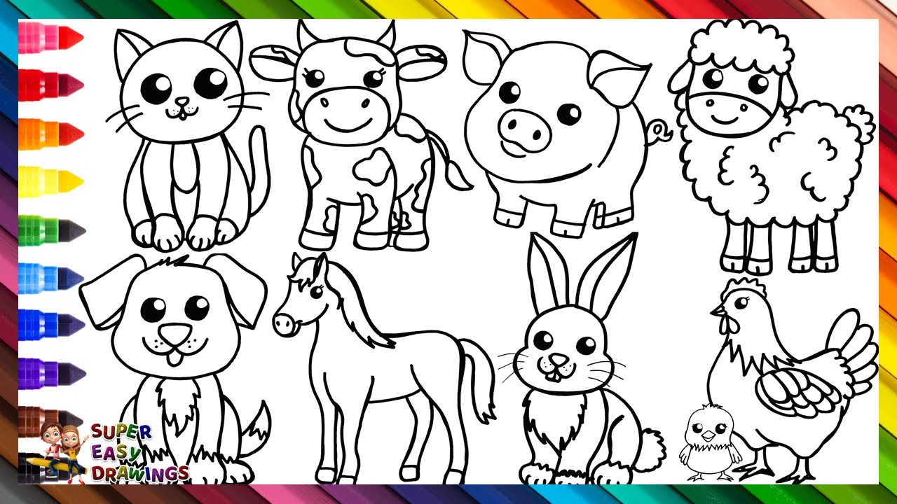 Draw and Color Animals Around the House 🐱 🐶 🐮 🐷 🐴 🐰 🐑 🐔 🐤 🐓 🐐 🦆 🫏 🪿 🐭 🐮 🦃🌈 Drawing For Kids
