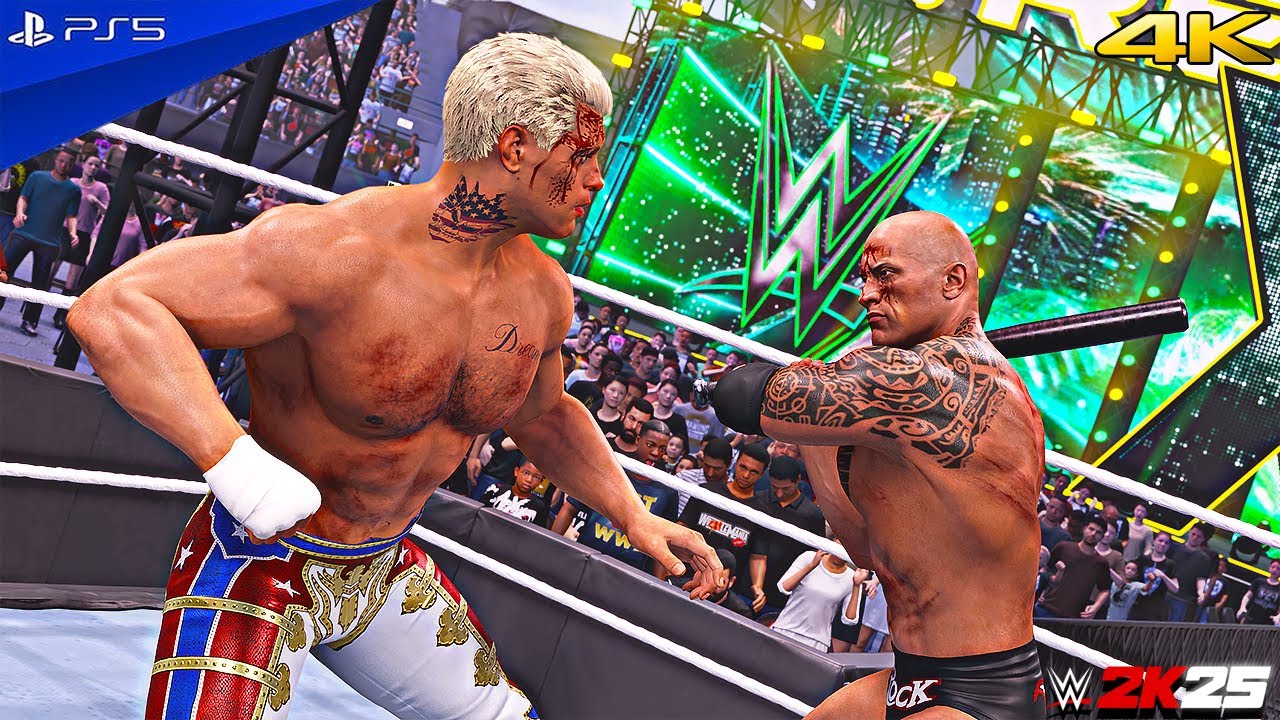 WWE 2K25 - The Rock vs. Cody Rhodes - No Holds Barred at Wrestlemania | PS5™ [4K60]