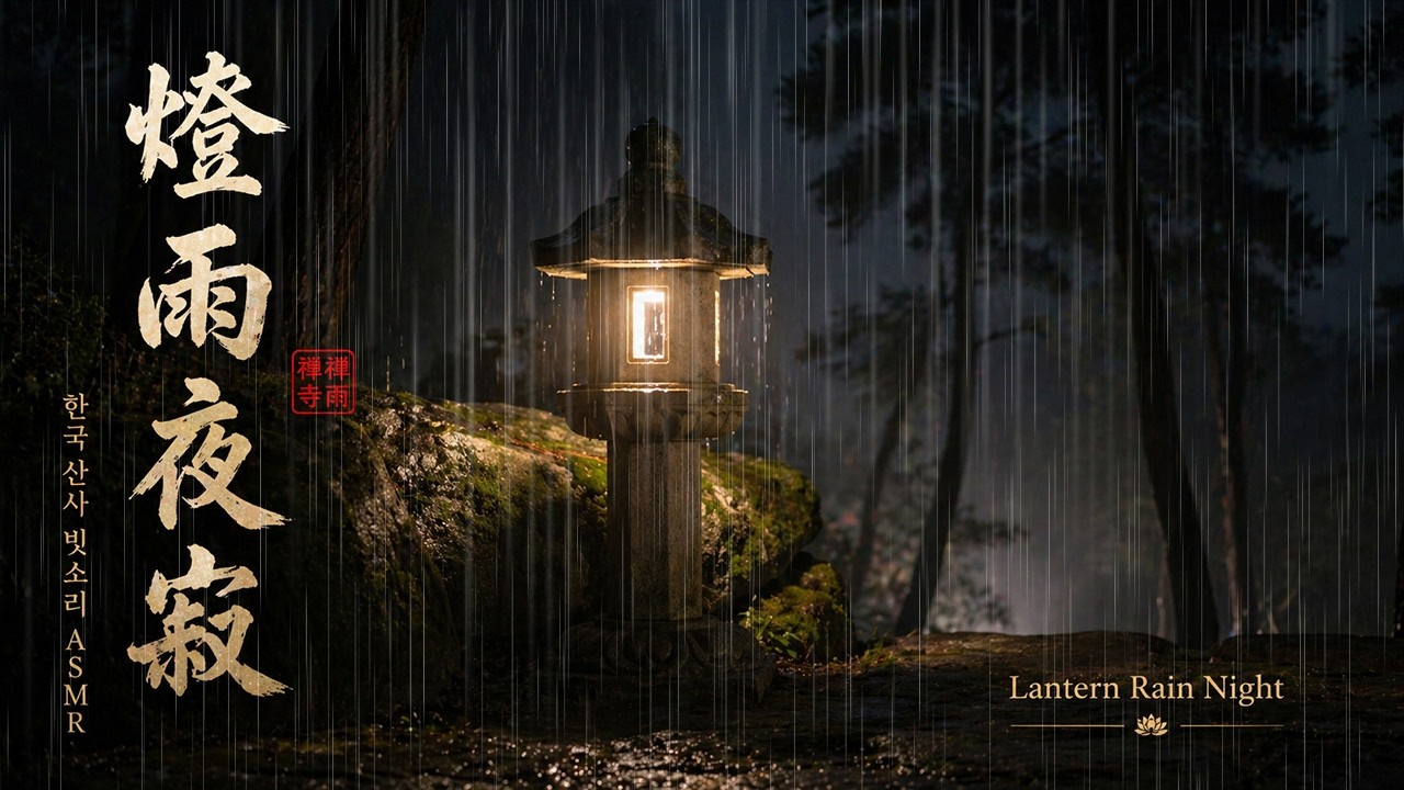 한국 산사 빗소리 | 숲속 석등 · 밤비 고요 ASMR | Korean Temple Rain Night Lantern