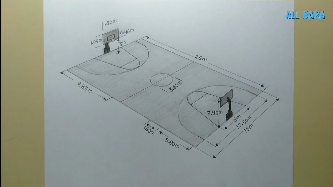 Cara menggambar Lapangan bola Basket beserta ukurannya
