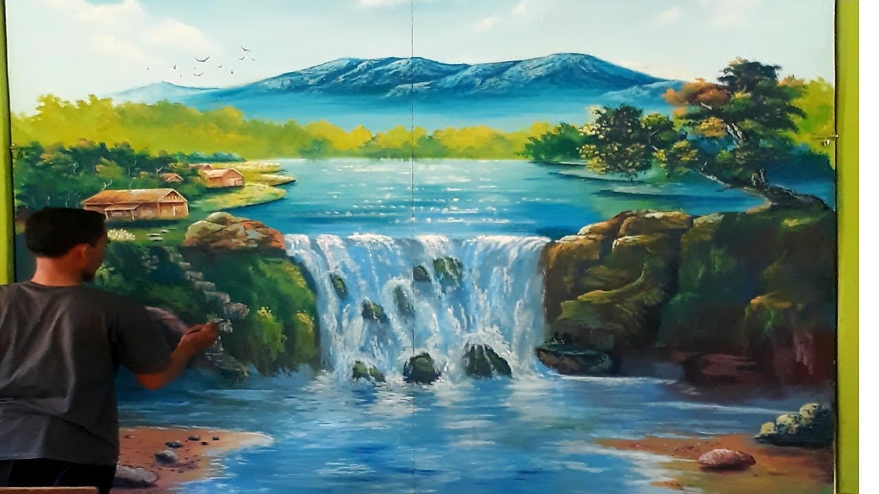 Melukis air terjun Ruang sekolah Portrait || watercolor Painting