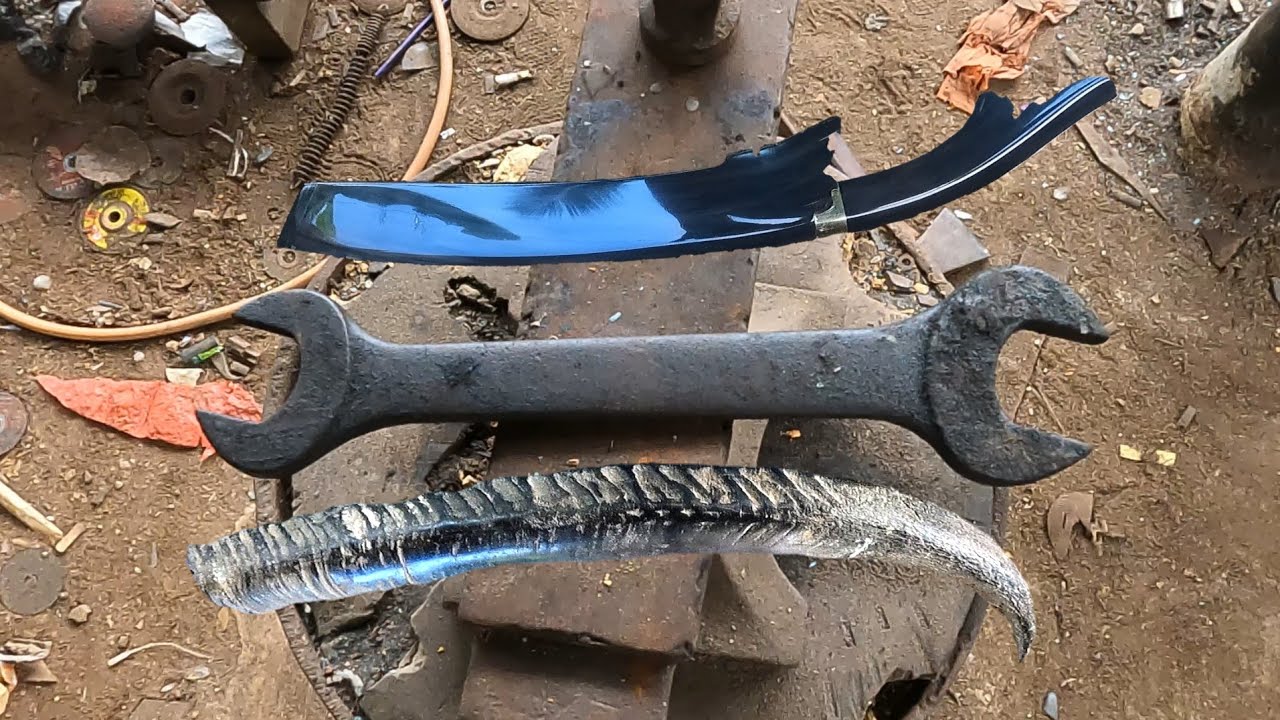 creatively making knife sheaths and handles from buffalo horns and forging knives from used keys