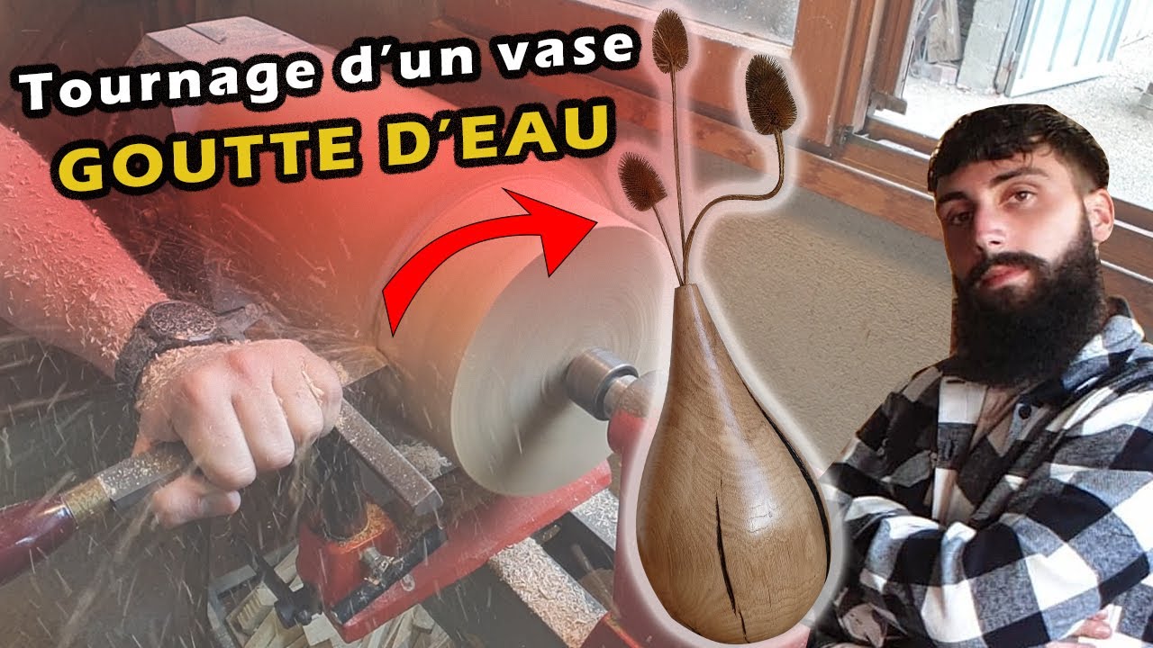 Tournage sur bois d'un vase goutte d'eau (Timelaps)