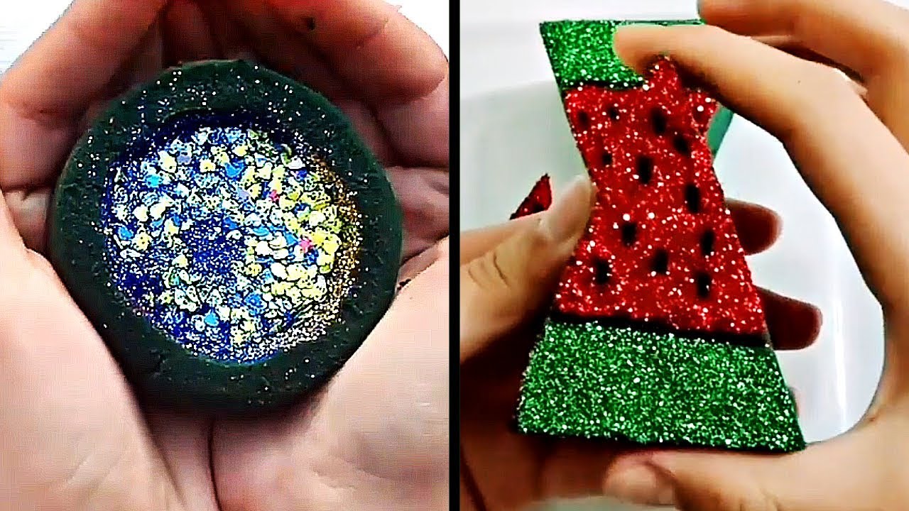 GLITTER VOLCANO! Crushing Soaked Floral Foam Satisfying ASMR Glitter Bomb