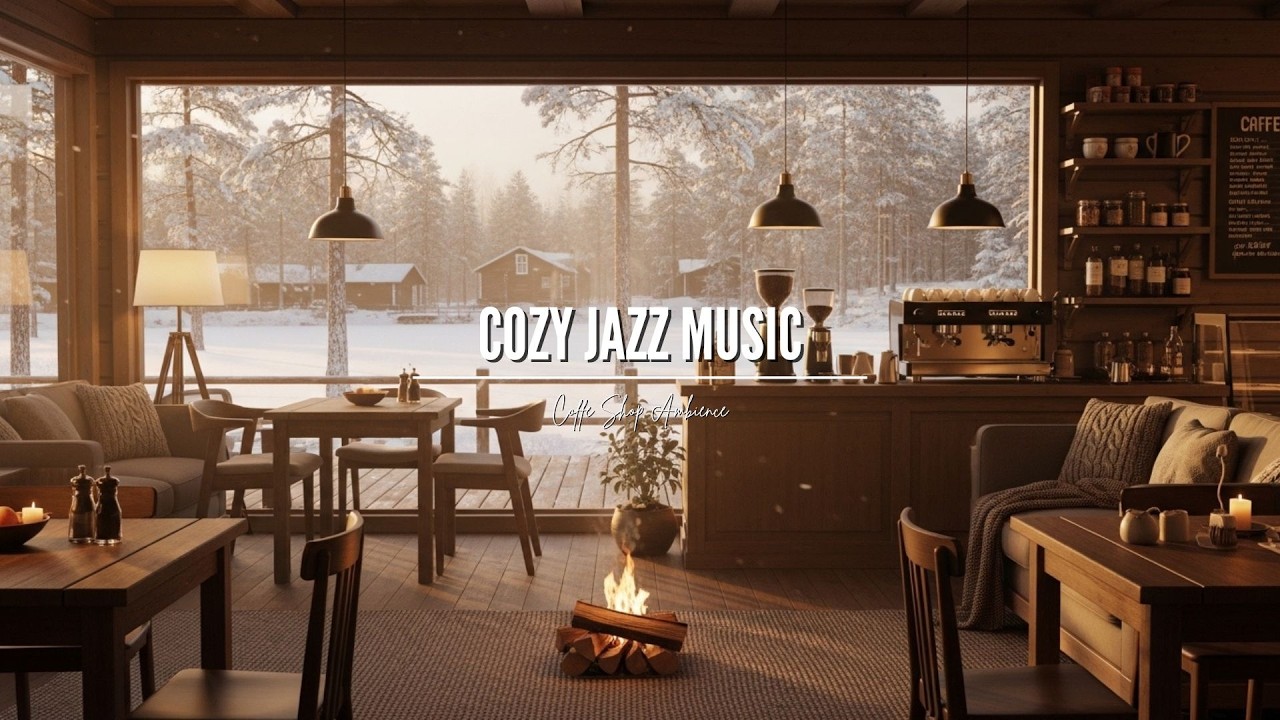 Relaxing Winter Café Vibes ❄️ Jazz & Fireplace Music for Studying, Working, Focusing & Sleeping