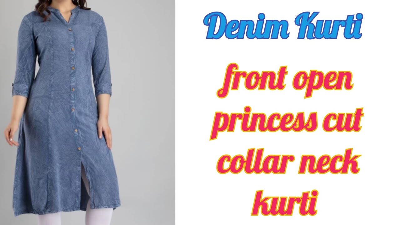 Trendy Denim Designer Kurti / front open princess cut collar neck Kurti