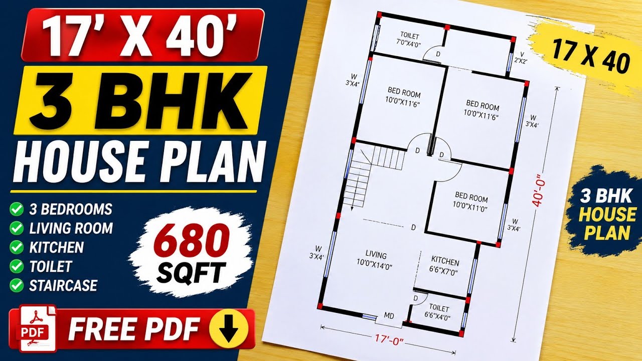 17 X 40 building plan||17*40 house plan ||3bhk house plan||17*40 makan ka naksha