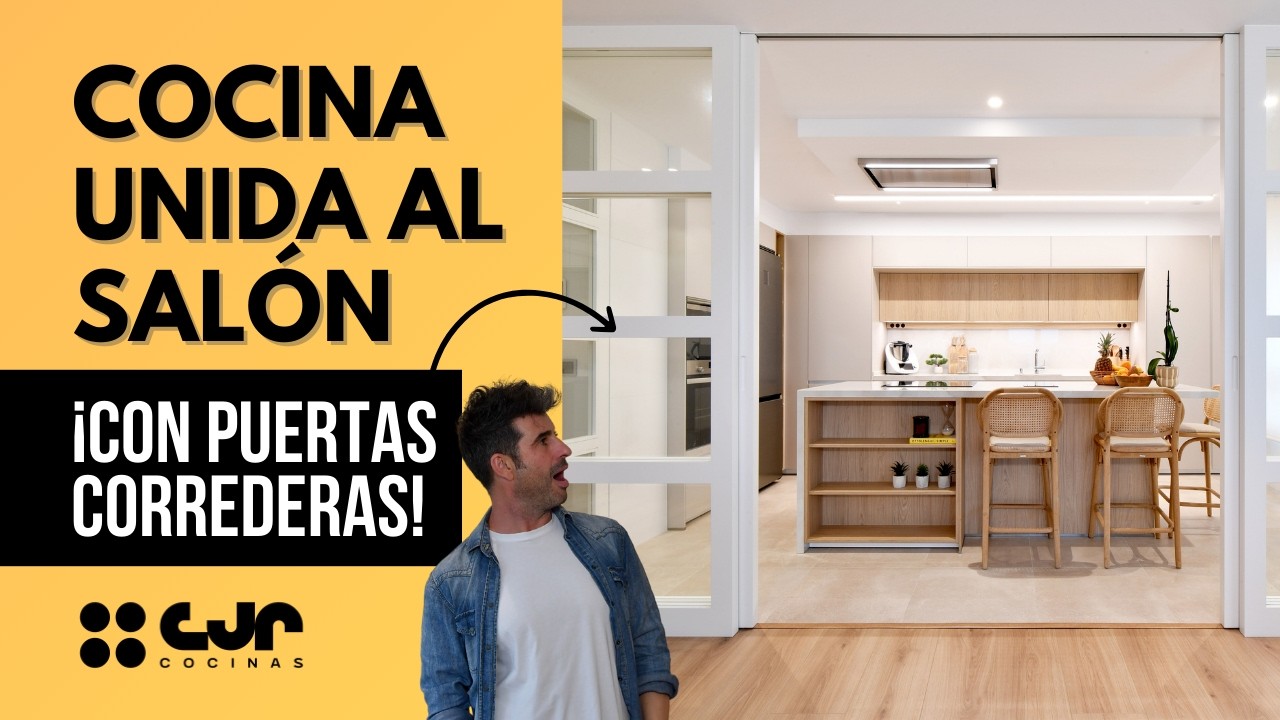 Cocina con ISLA unida al SALON con PUERTAS CORREDERAS Cocinas CJR