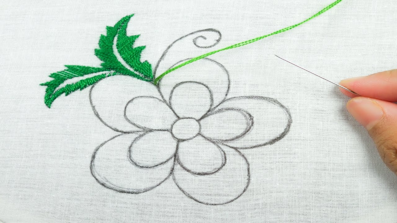 hand embroidery very beautiful fantasy flower with buttonhole, french knot fantasy stitch