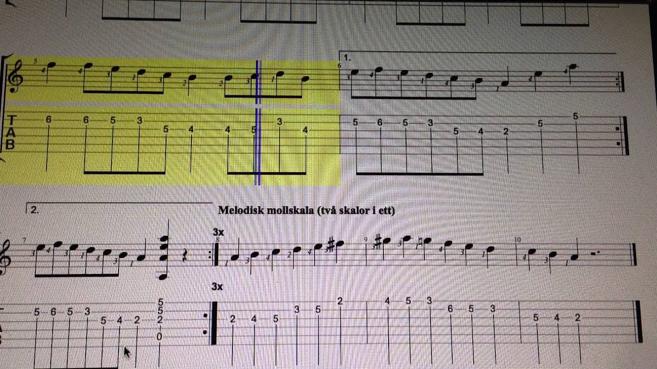 I Folkton   Melodisk mollskala tv&aring; skalor i ett Tab Face Guitar by Alvaro Ferreira Pinto   Enjoy!