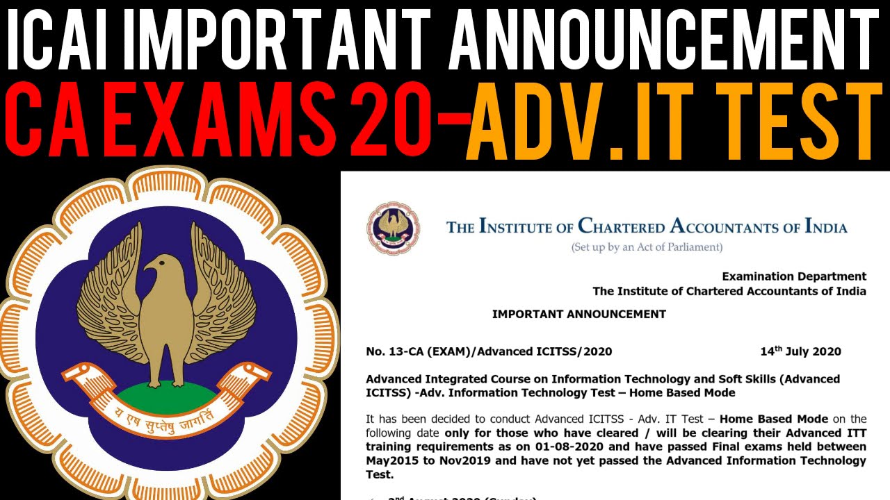 ICAI Important Announcement For CA Exams 20 - Advanced IT Test