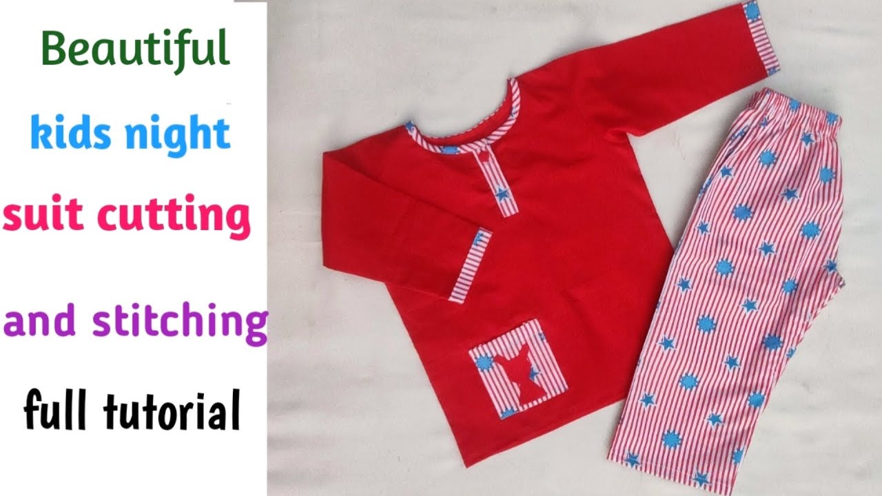 Baby night suit pajama with shirt cutting and stitching/ 3-4 year old girl night dress/Pinki DIY