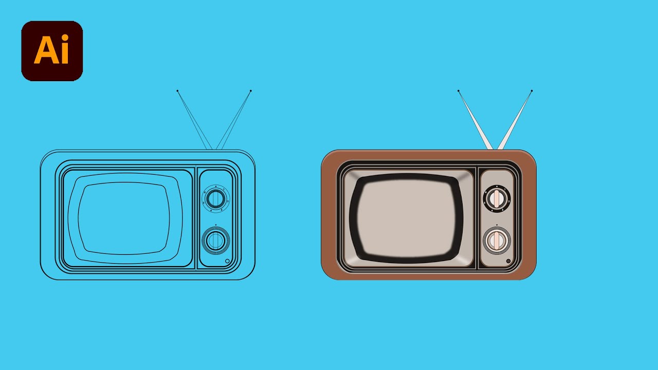 Adobe illustrator Tutorial - How to Draw Flat Vector Old Television design || R zone tutorials