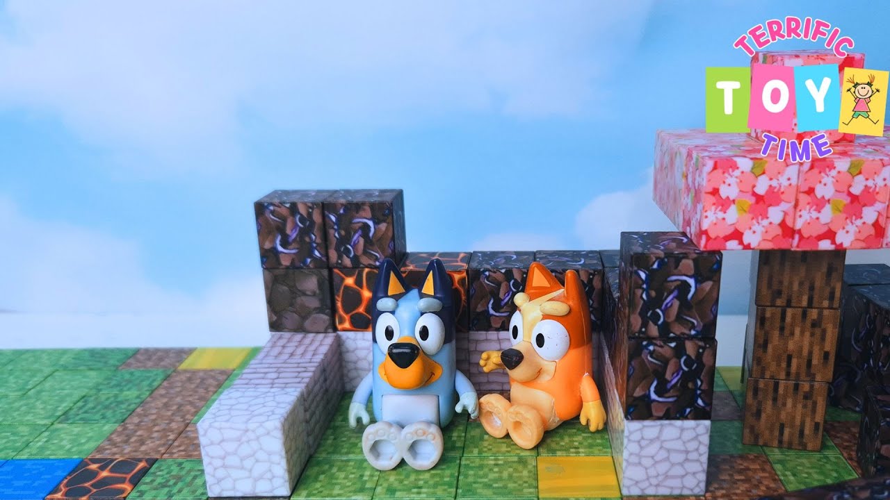 Bluey's Minecraft Adventure! Building House and Surviving the Night | Pretend Play