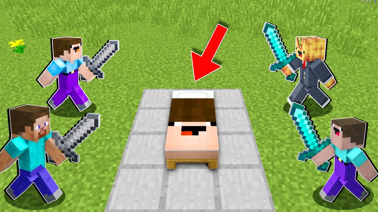 НУБ ЗАЩИЩАЕТ КРОВАТЬ ИЗ НУБА В МАЙНКРАФТ ! НУБИК ПРОТИВ БЕД ВАРС MINECRAFT