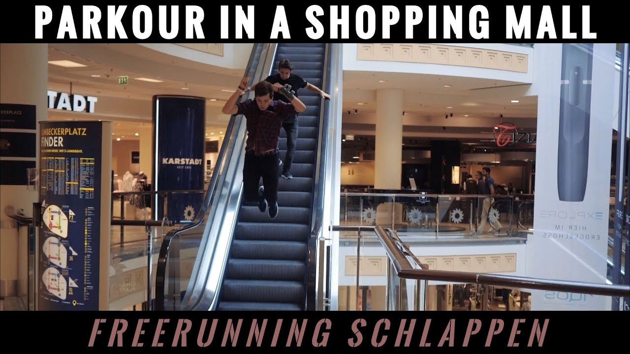 Parkour in a shopping mall