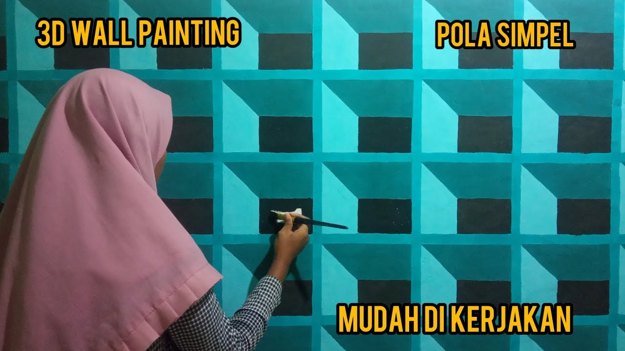 3D WALL PAINT WITH AISLE PLAID || TUTORIAL MENGECAT DINDING 3D || CAT DINDING 3D SIMPEL
