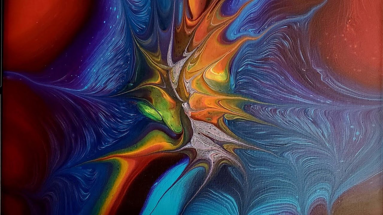 Acrylic painting with the bottom of a water bottle - Lightning pour 52