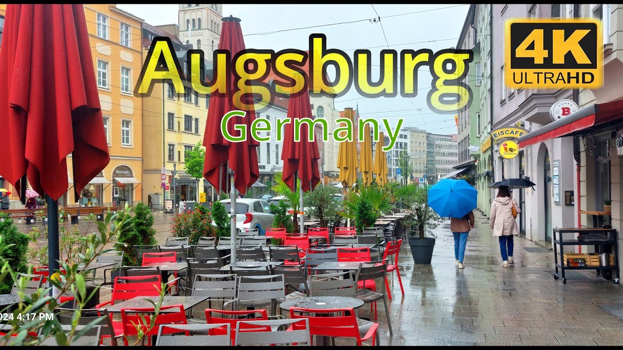 Walking tour in heavy rain | Augsburg Germany | 4k UHD Video | 4k Travel