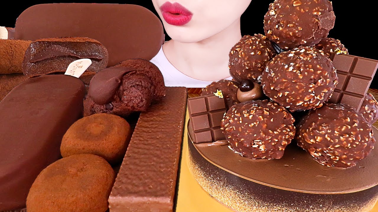 ASMR MUKBANG｜CHOCOLATE ICE CREAM CAKE, MAGNUM, PAVE CHOCOLATE MOCHI 초콜릿 아이스크림 케이크, 생초코 찰떡 EATING 먹방